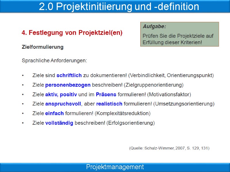 2.0 Projektinitiierung und -definition Projektmanagement